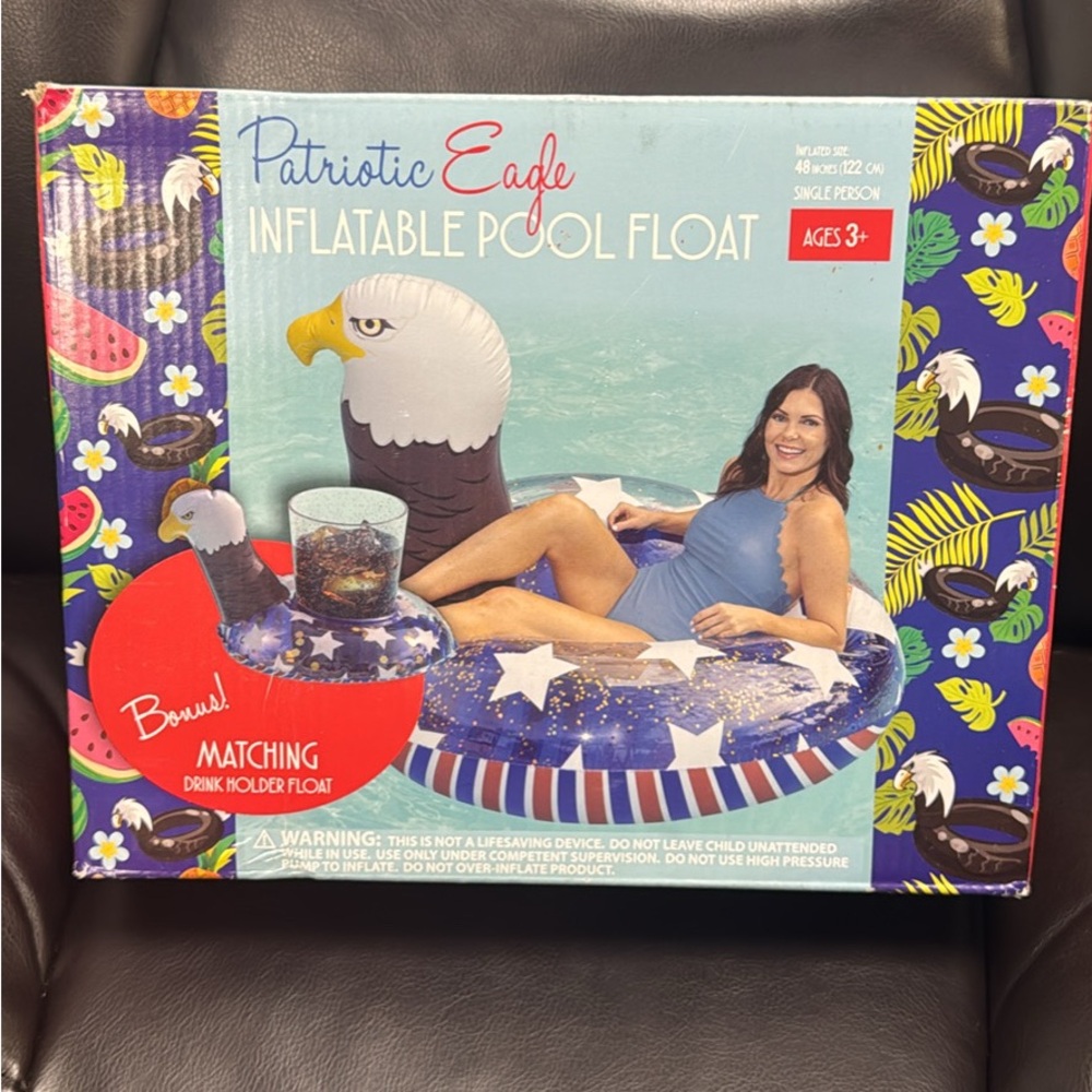 Patriotic Eagle Inflatable Pool Float with Drink Holder